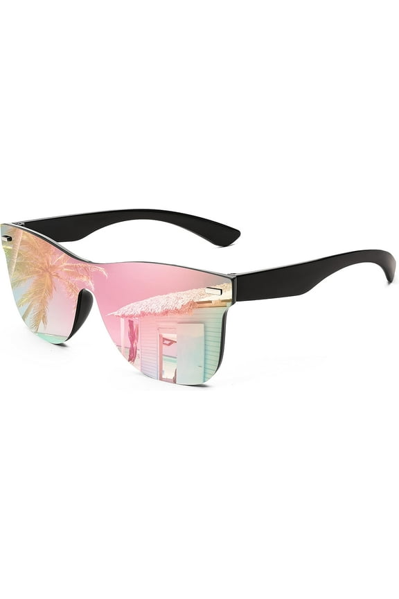 Trendy Rimless Mirrored One Piece Lens Sunglasses Reflective Sun Glasses B4114