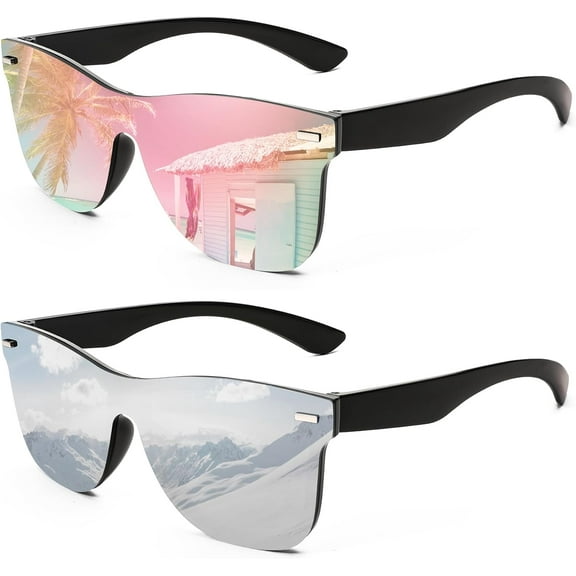 FEISEDY Trendy Rimless Mirrored One Piece Lens Sunglasses Reflective Sun Glasses B4114