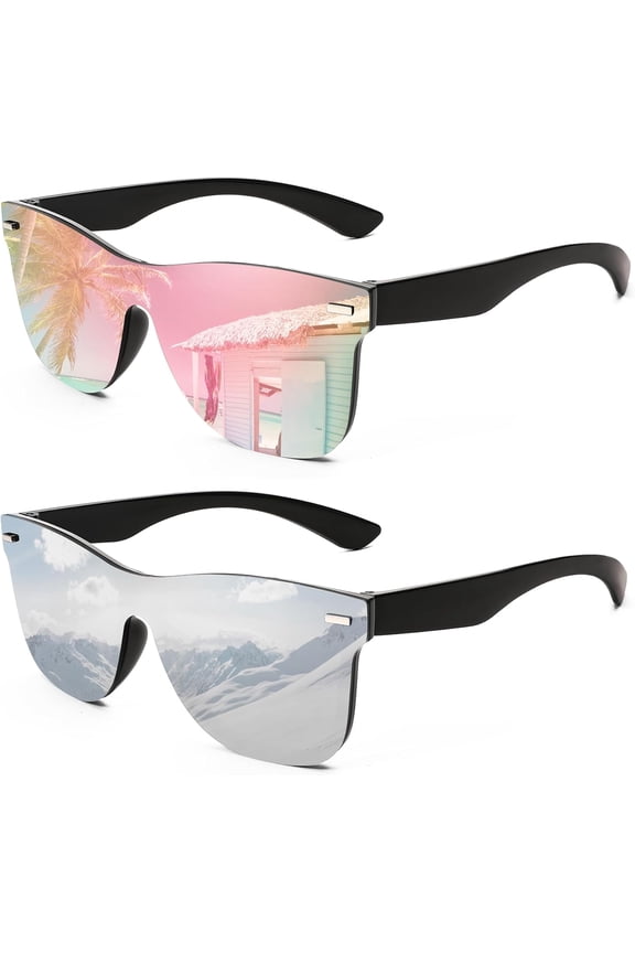 Trendy Rimless Mirrored One Piece Lens Sunglasses Reflective Sun Glasses B4114