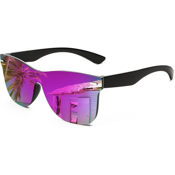 FEISEDY Trendy Rimless Mirrored One Piece Lens Sunglasses Reflective Sun Glasses B4114