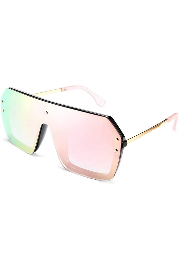 Unisex Adult Classic Siamese One Piece Sunglasses Rimless Stylish Retro Design for Men B2574