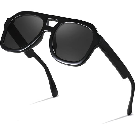 FEISEDY Vintage Aviator Sunglasses Double Bridge Women Men Large Square Thick Frame Trendy Eyewear UV400 B2846