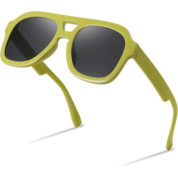 FEISEDY Vintage Aviator Sunglasses Double Bridge Women Men Large Square Thick Frame Trendy Eyewear UV400 B2846