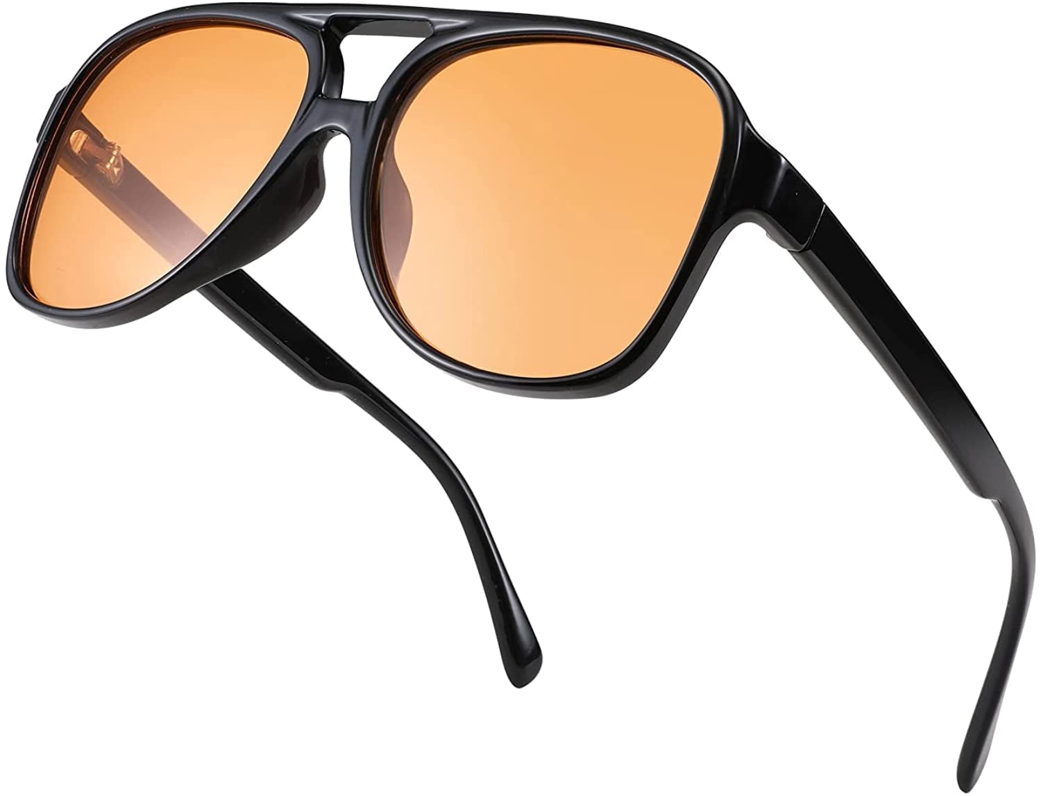 Vintage Retro 70s Plastic Aviator Sunglasses Classic Large Squared Frame Dark Black Plastic Frame Shades Aviator Large Square  main image 4