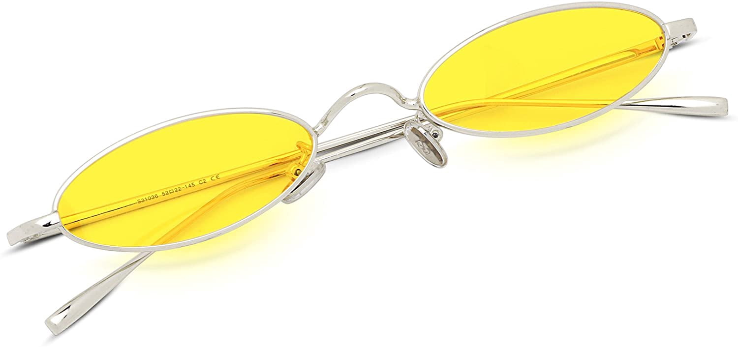 Small Sunglasses Oval Slender Metal Frame Candy Colors B2277. Feisedy Vintage Small Sunglasses Oval Slender Metal Frame  main image 3