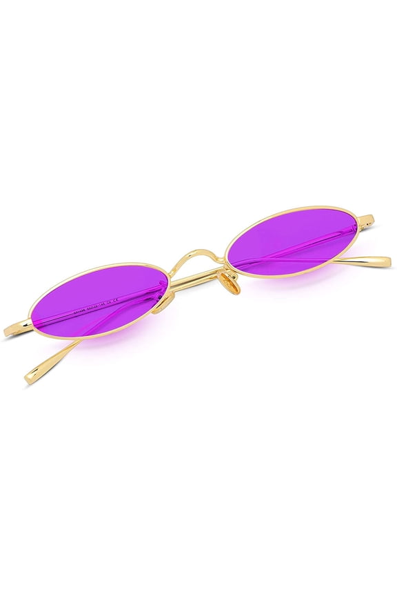 Vintage Small Sunglasses Oval Slender Metal Frame Candy Colors B2277