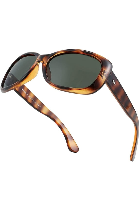 Vintage Square Polarized Sunglasses for Women Men Havana Thick Wrap Frame B2703