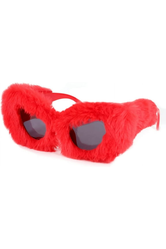 Women Plush Fuzzy Cat Eye Sunglasses Punk Soft Velvet Shades Ladies Handmade Party Masquerade Eyewear B2877