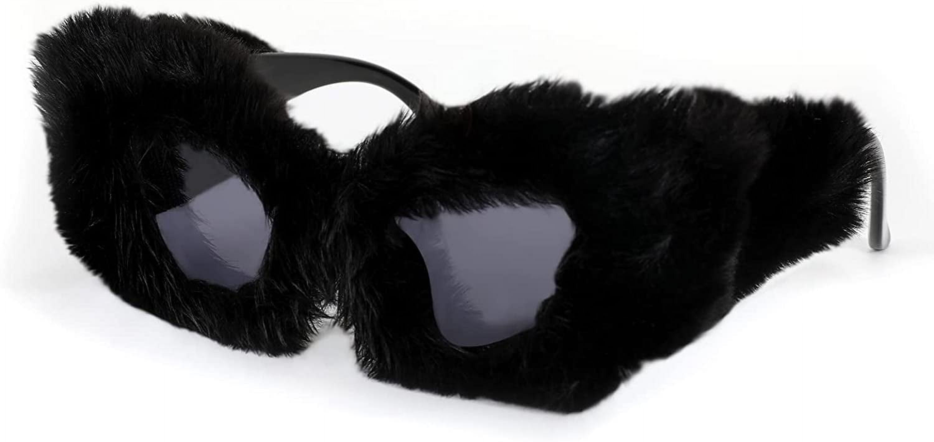 White Plush Fuzzy Cat Eye Sunglasses Punk Soft Velvet Shades Trendy HS1115 - Women Fuzzy Plush Fashion Fur Heart Shape Fluffy  main image 2