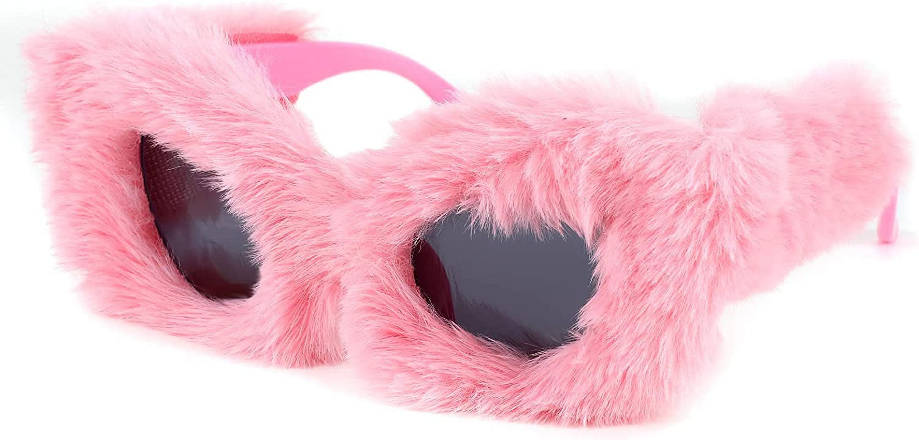 Plush Faux Fur Sunglasses HS1115 - Women Fuzzy Plush Fashion Fur Heart Shape Fluffy  main image 2