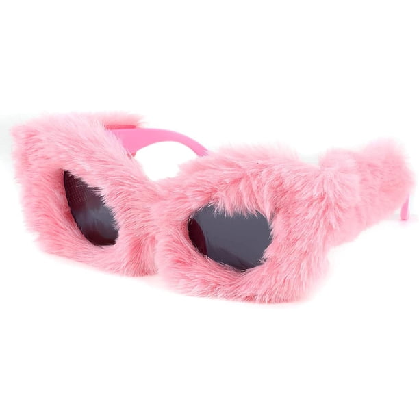 FEISEDY Women Plush Fuzzy Cat Eye Sunglasses Punk Soft 