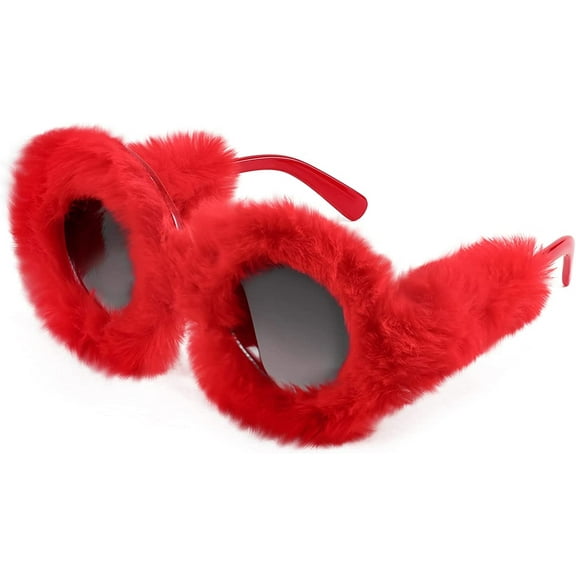 FEISEDY Women Plush Fuzzy Round Sunglasses Punk Soft Velvet Shades Ladies Handmade Party Cosplay Eyewear B2889