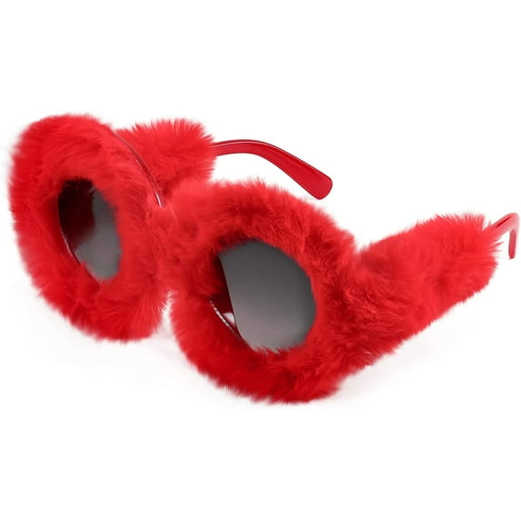 FEISEDY Women Plush Fuzzy Round Sunglasses Punk Soft Velvet Shades Ladies Handmade Party Cosplay Eyewear B2889