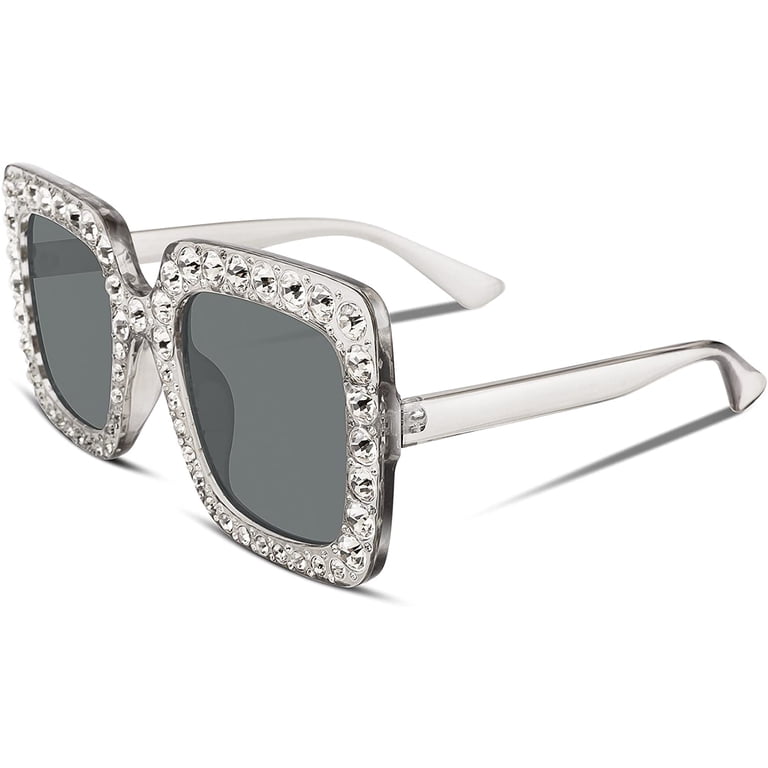 FEISEDY Women Sparkling Crystal Sunglasses Oversized Square  display picture 1
