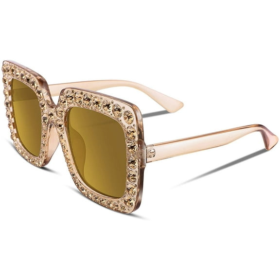 FEISEDY Women Sparkling Crystal Sunglasses Oversized Square Thick Frame B2283