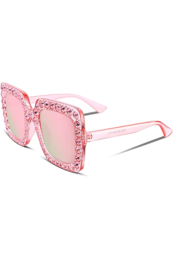 Women Sparkling Crystal Sunglasses Oversized Square Thick Frame B2283