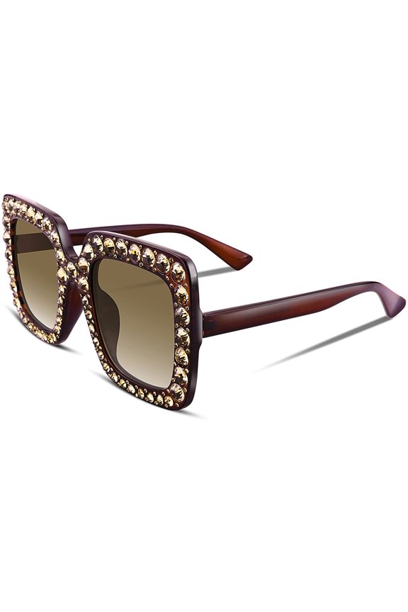 Women Sparkling Crystal Sunglasses Oversized Square Thick Frame B2283