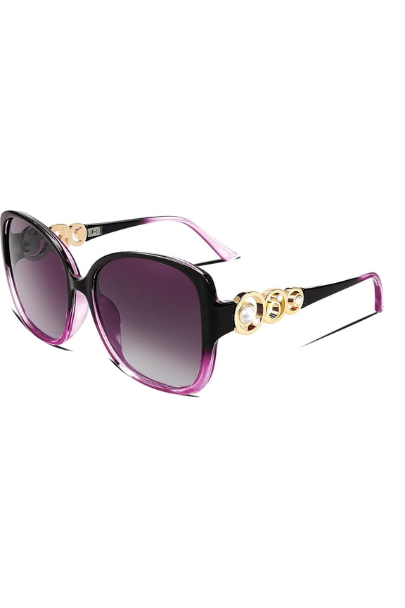 Women's Fashion Sunglasses, Oversized Square Frame with Pearl Sparkling, Polarized UV Protection B2821