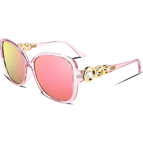 FEISEDY Women's Fashion Sunglasses, Oversized Square Frame with Pearl Sparkling, Polarized UV Protection B2821