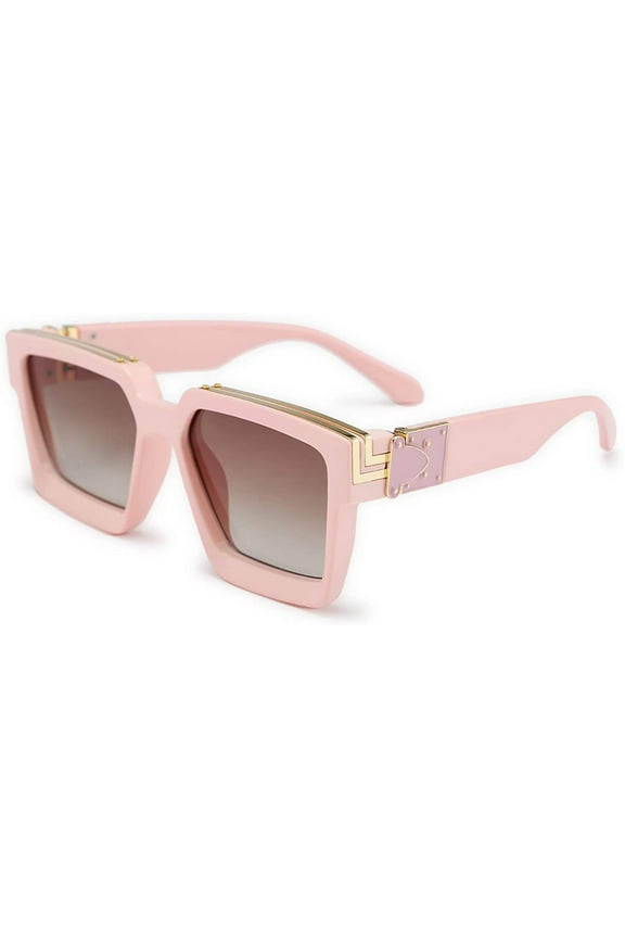 Retro Flat Top Sunglasses Thick Square Frame Metal Buckle Hip Hop Rapper Men Women B7033