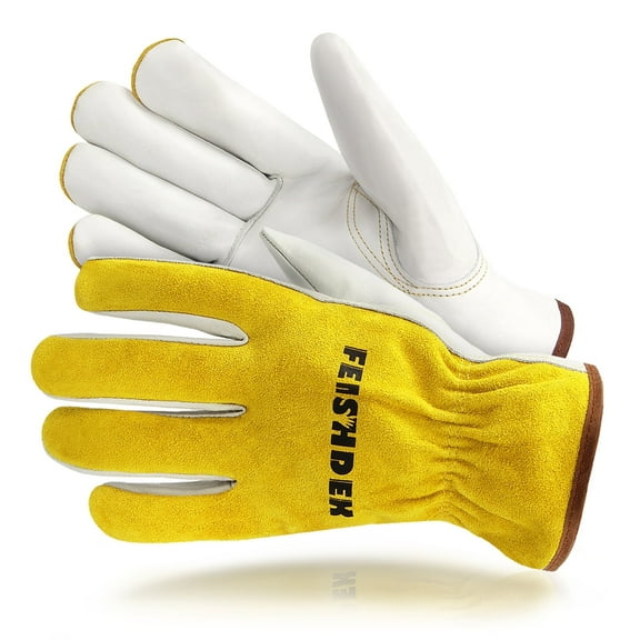 FEISHDEK Reliable Leather Work Gloves for Unisex - Durable, Slip-Resistant with Secure Grip for Material Handling, Driving and All-Day Hand Safety(Size:XXL）