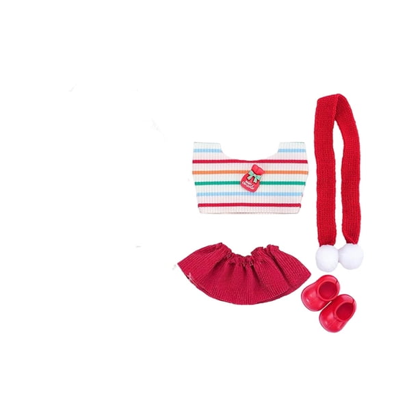 FEISHENTT 17cm Doll Clothing Christmas Doll Clothes Outfit Set, 4 Piece Holiday Dress Up for Plush Dolls