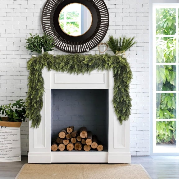 FEISHENTT 6ft Christmas Garlands Lifelike Vine Greenery Leaves Garland Greenery Pine Garland for Christmas Holiday Winter Wall Mantle Fireplace Staircase Indoor Outdoor Decoration