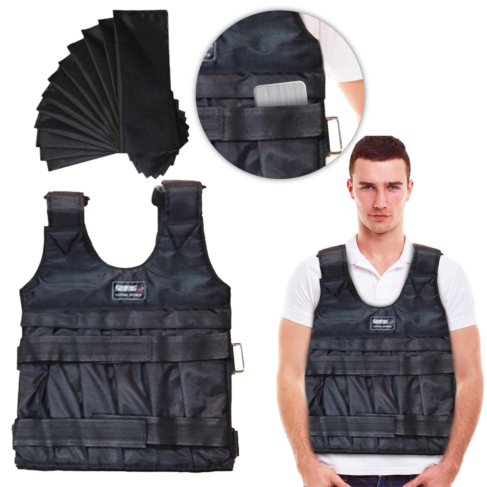 FEISHENTT Adjustable Weighted Vest Up to 110LB Workout Weight Vest Exercise Training Fitness Jacket Running Vest for Man Woman (Not Including Sand and Steel) Black 60x42cm
