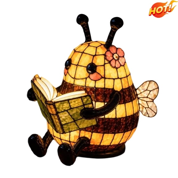 FEISHENTT Bee Reading Light, Cute Book Light for Reading at Night, Warm Bee Statue Night Light, 3D Animal Table Lamp, Indoor Reading Books Nightlight for Book Lover Gift