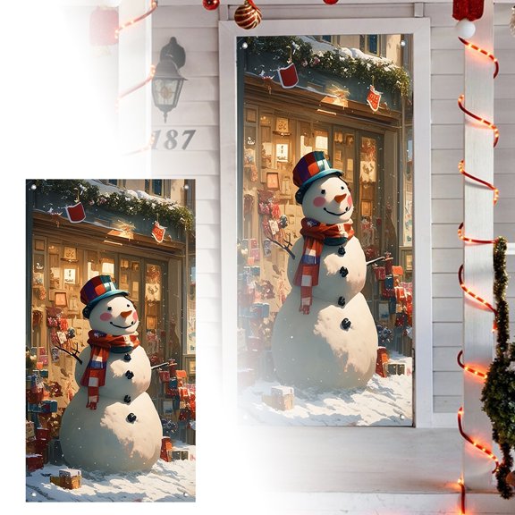 FEISHENTT Christmas Door Cover Reindeer Banner 35.4"x78" Holiday Decoration for Front Door Winter Party Wall Hanging Merry Xmas Entryway Photo Prop