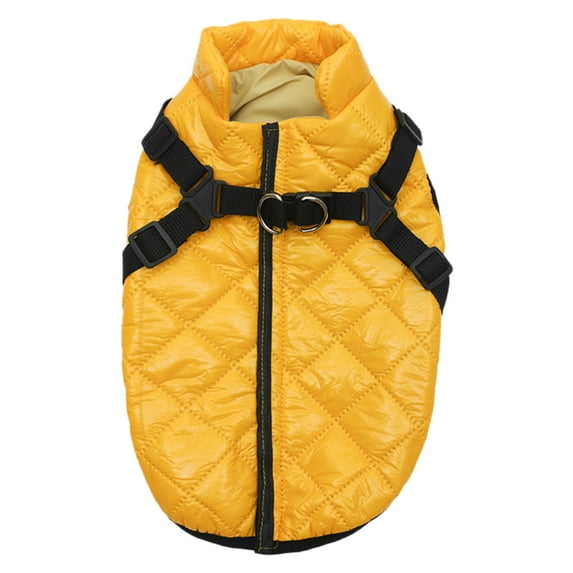FEISHENTT Dog Coat for Medium Dogs,Waterproof Dog Winter Jacket with Harness Built in Puppy Cold Weather Coats Reflective Pet Vest with Zipper Warm Fleece Dogs Snowsuit Yellow XXXXL