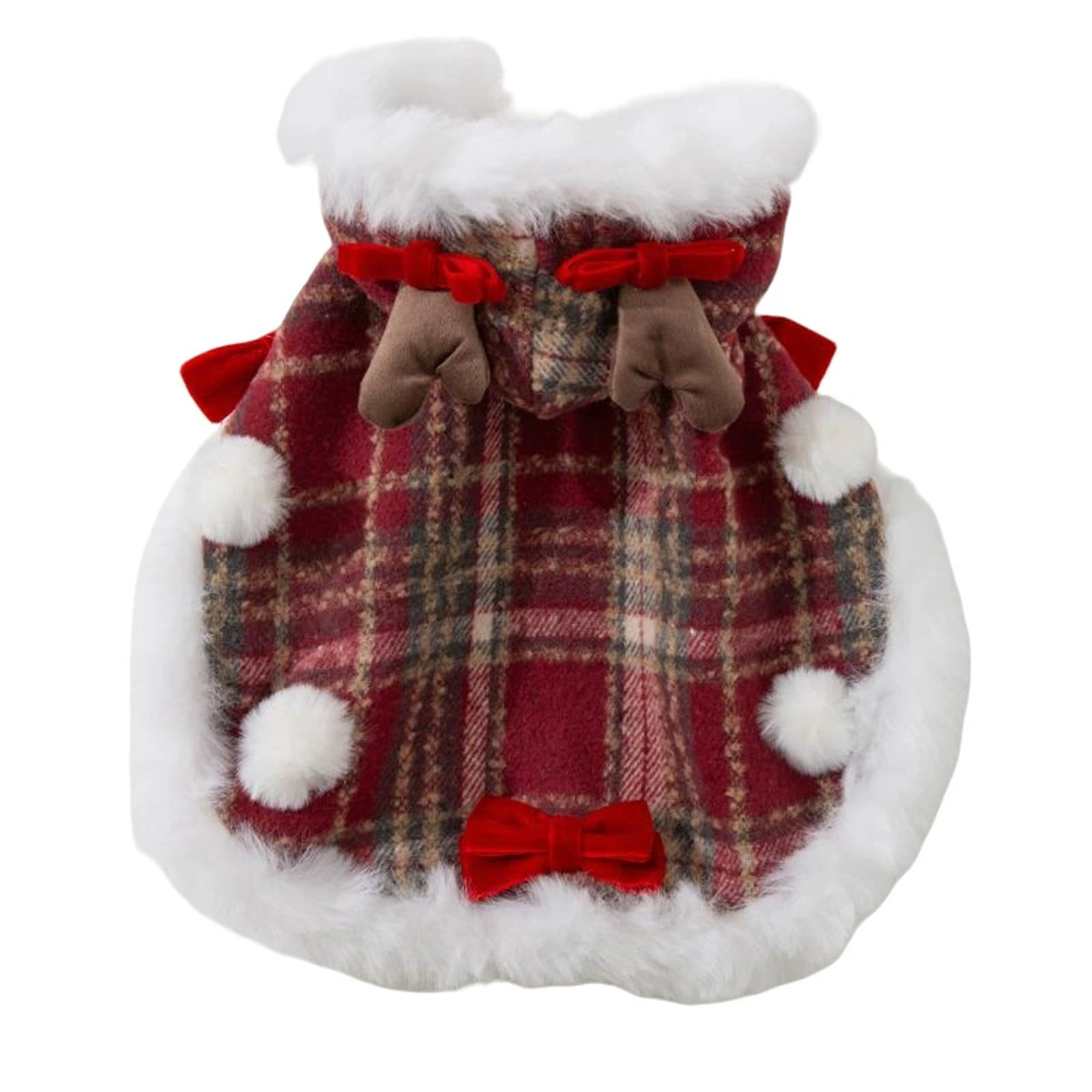 FEISHENTT Dog Sweater Dress, Puppy Sweaters for Small Dogs Girl Winter Pet Clothes Outfit for Chihuahua Yorkie Teacup Cold Weather Red Plaid Cat Apparel Clothes C M