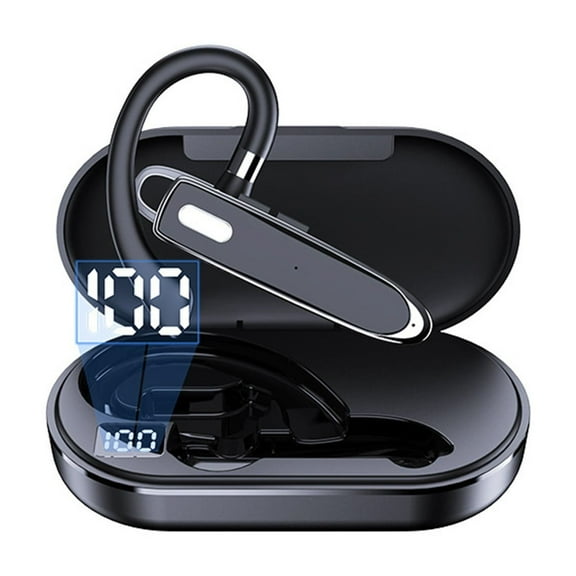 FEISHENTT Driver Bluetooth Headset for Cell Phones Wireless Earbuds with Earhooks IPX7 Waterproof Dual Microphone Earpiece in Ear Hands Free Single Headphone Charging Case for Driving Business