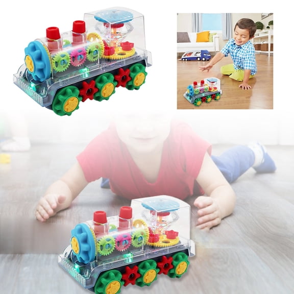 FEISHENTT Electric Transparent Gear Train Toy with Flashing Lights and Music, 360 Rotation, Battery Operated Bump and Go Car Toddler Toys, Multicolored, for Boys Girls 3+