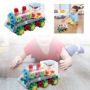 FEISHENTT Electric Transparent Gear Train Toy with Flashing Lights and Music, 360 Rotation, Battery Operated Bump and Go Car Toddler Toys, Multicolored, for Boys Girls 3+
