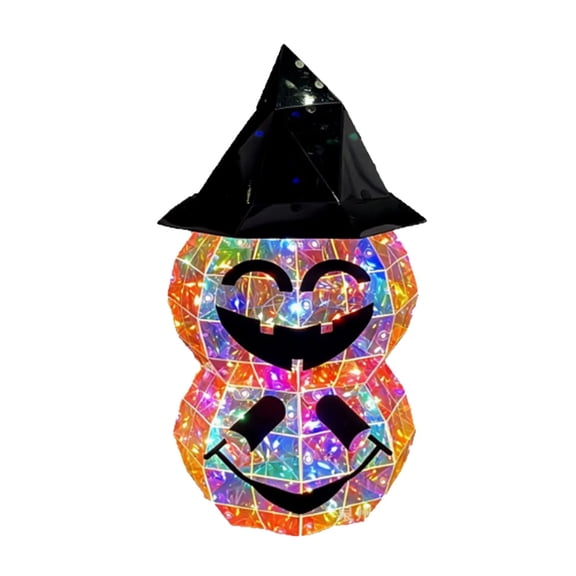 FEISHENTT Halloween LED Jack O Lantern Night Light, Double Stack Pumpkin Decor Lamp with Witch Hat, Holographic Multicolor Light for Indoor Party Decor