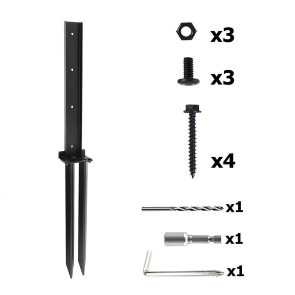 FEISHENTT Heavy Duty Steel Fence Post Ground Spike 15.75in/40cm No-Dig Post Anchor Stake with Complete Installation Hardware Kit, Black Powder Coated Post Repair Support
