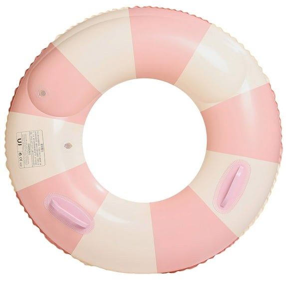 FEISHENTT Large Swim Ring with Handles, Striped Pool Inner Tubes,Inflatable Pool Floats,Pool Floaties Adult Size,Pink