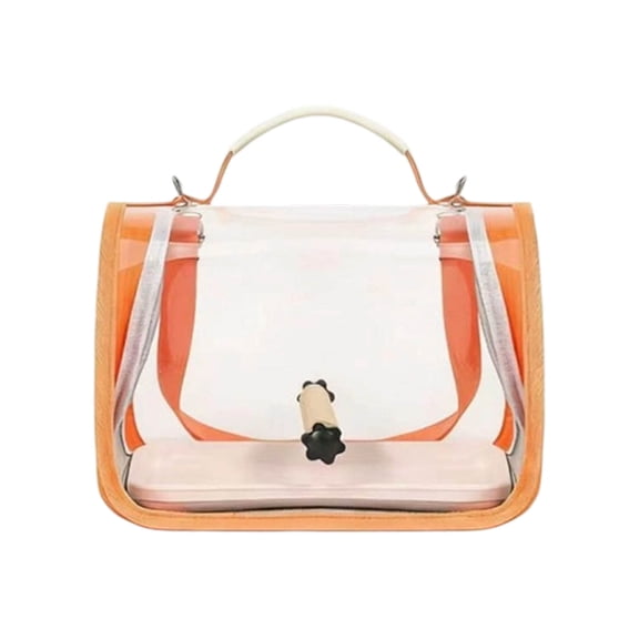 FEISHENTT Portable Bird Travel Carrier with Breathable Mesh Windows Hands Free Parrot Backpack for Vet Visit Shopping Hiking, Clear View Small Pet Cage Orange 26x19x19cm