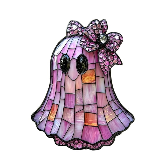 FEISHENTT Rhinestone Trim Pastel Ghost Window Hanging Tiffany Style Halloween Sun Catcher 9cm