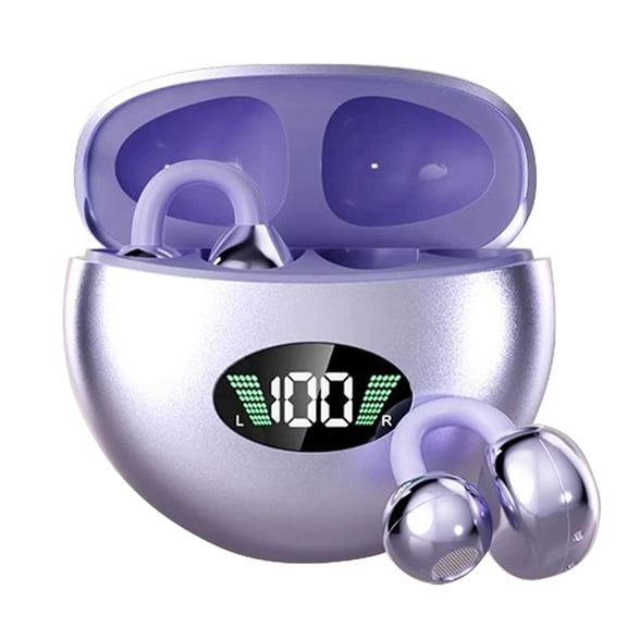 FEISHENTT Wireless Earbuds Open Ear Clip On Headphones with LED Digital Display Charging Case Touch Control Bluetooth 5.4 Air Conduction Sport Earphones for Running Fitness