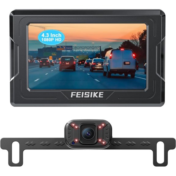 FEISIKE Backup Camera, 1080P IR Night Vision with Monitor, Easy Setup Plug-Play Rear View Camera, 150 Degrees Wide Angle, IP68 Waterproof, 4.3" Display for Car Truck SUV