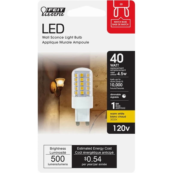 FEIT BPG940/830/LED 500 Lumen Warm White G9 LED Light Bulb