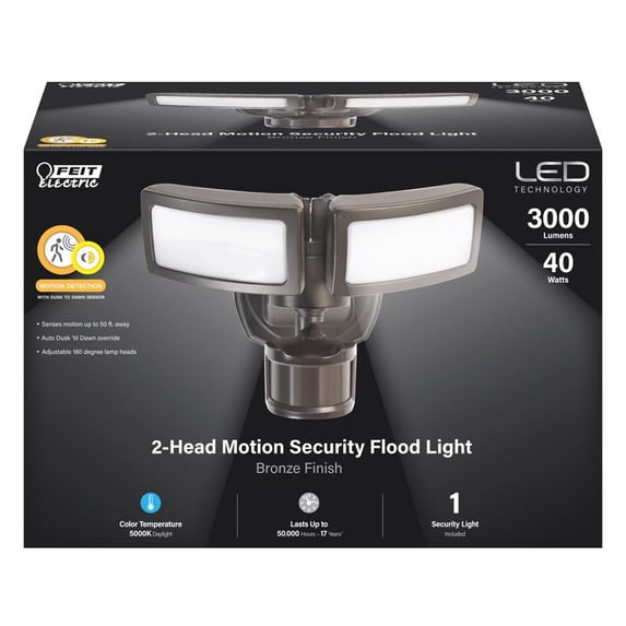 FEIT Electric Motion-Sensing Hardwired LED Bronze Security Floodlight