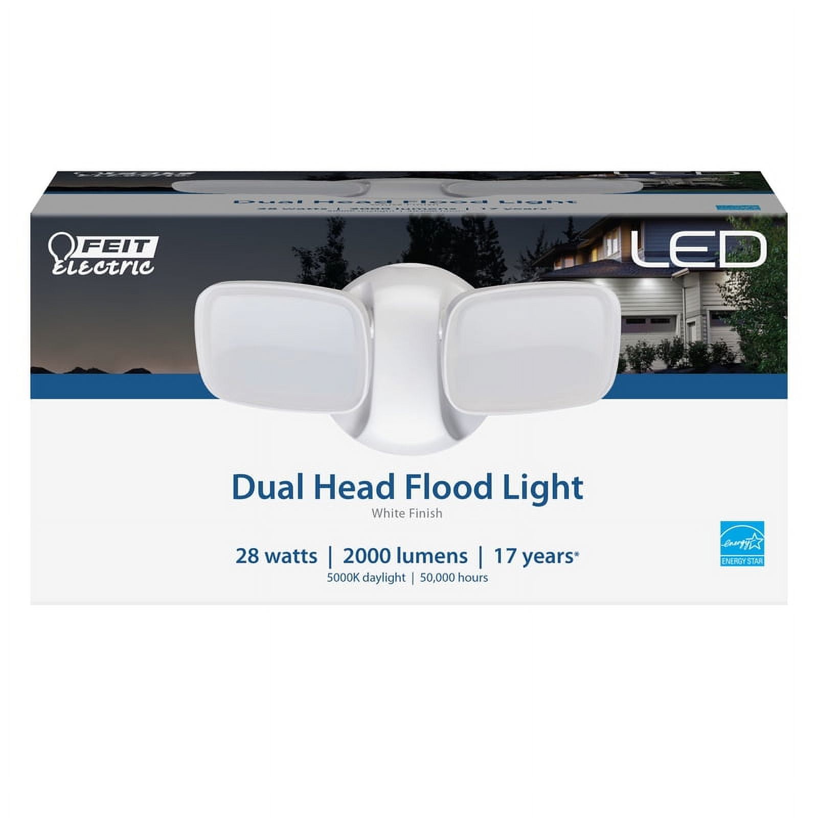 White Dual Head LED Hardwired Outdoor Security Flood Light