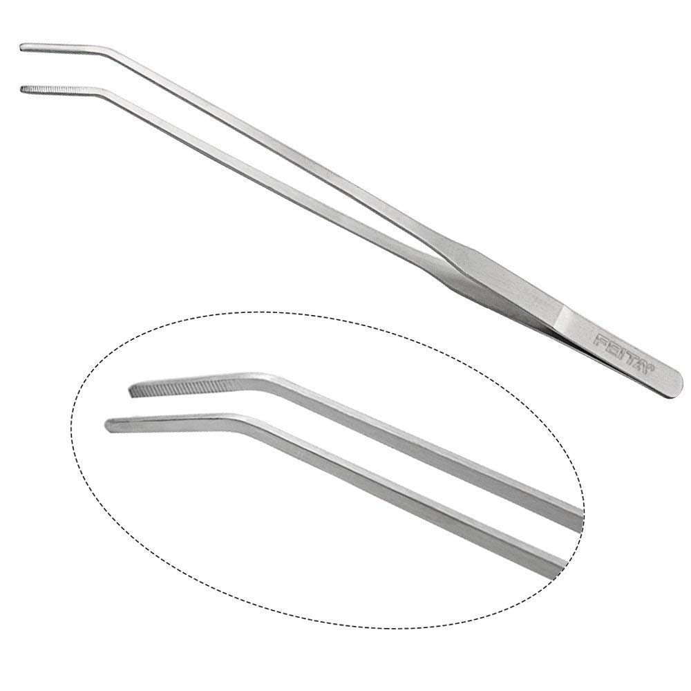 FEITA Extra Long 15 Inch Tweezer Tongs Stainless Steel Curved Tip
