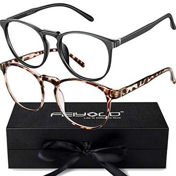 FEIYOLD Blue Light Blocking Glasses Women/Men,Retro Round Anti Eyestrain Computer Gaming Glasses(2Pack)