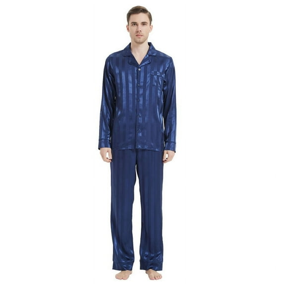 FELEMO Men's Silk Pajama Set Casual Long Sleeve Satin Pajamas Sleepwear