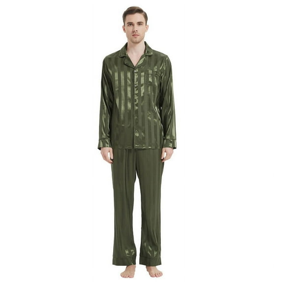 FELEMO Men's Silk Pajama Set Casual Long Sleeve Satin Pajamas Sleepwear