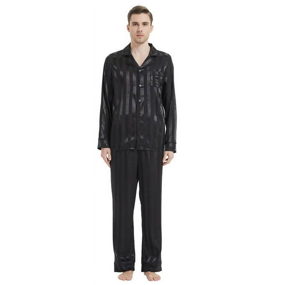 FELEMO Men's Silk Pajama Set Casual Long Sleeve Satin Pajamas Sleepwear